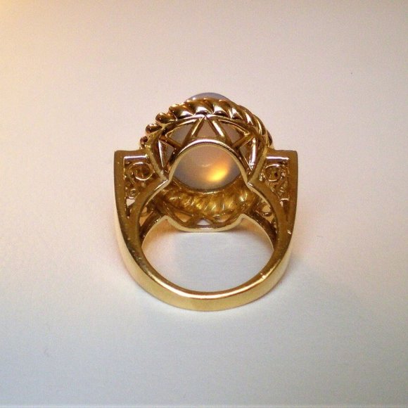 Designer Laura Ramsey 14K Yellow Gold Blue Chalcedony Diamond Cocktail Ring 12 g - Picture 9 of 12